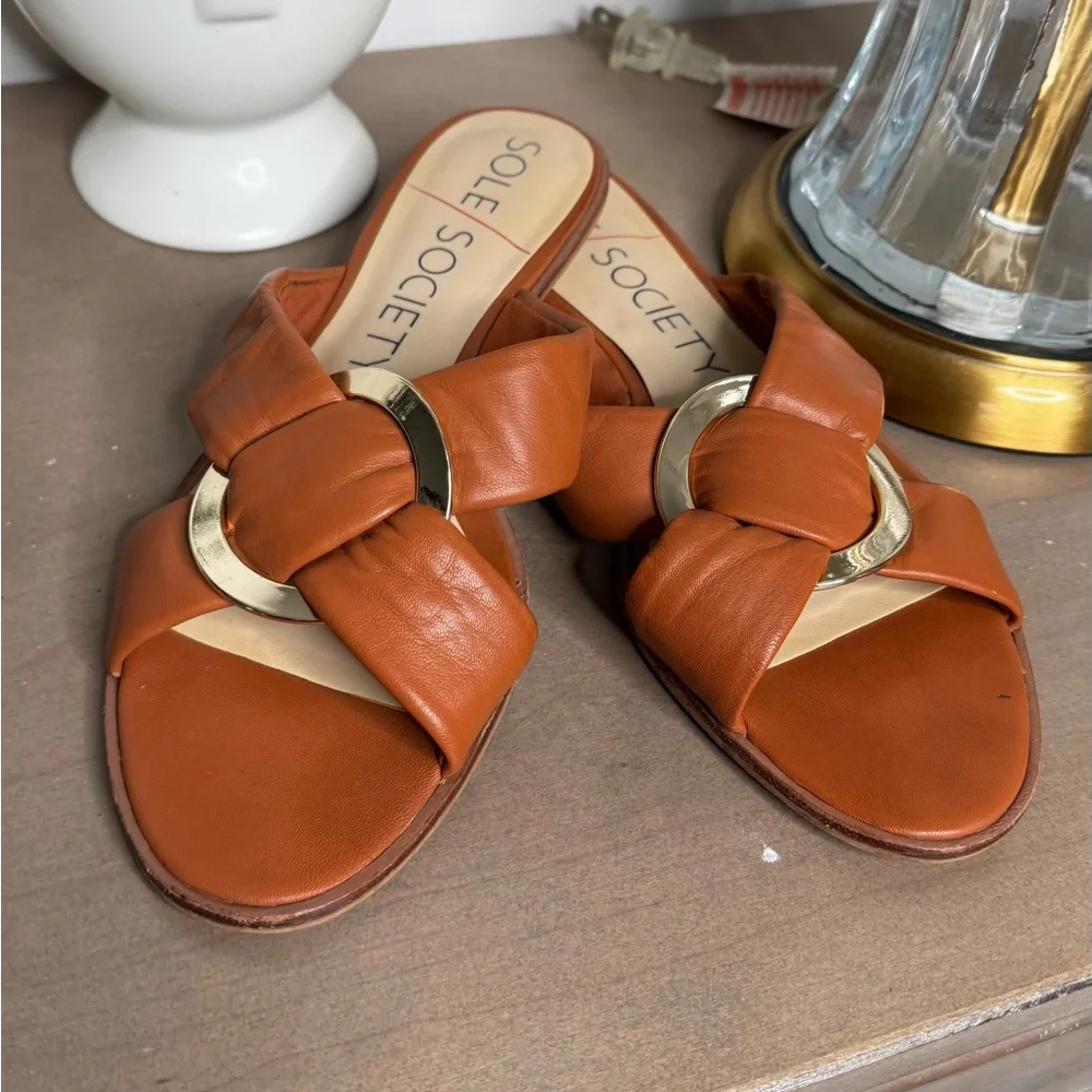 Sole Society Women's Brown Slide Sandals